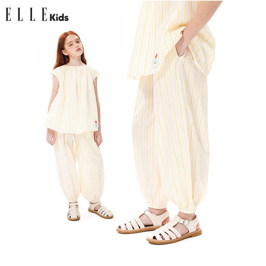 ELLEKIDS 法式泡泡条纹收脚裤 商品图0