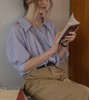 【小众设计！出门不撞衫系列】夏季日系复古宽松条纹衬衫，衫法式肌理感抽皱中袖，轻奢小衫上衣女L 商品缩略图0