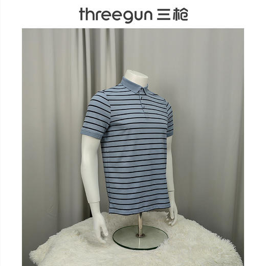 Threegun三枪 【丝柔棉】条纹珠地翻领短袖男士T恤衫-10511A011 商品图10