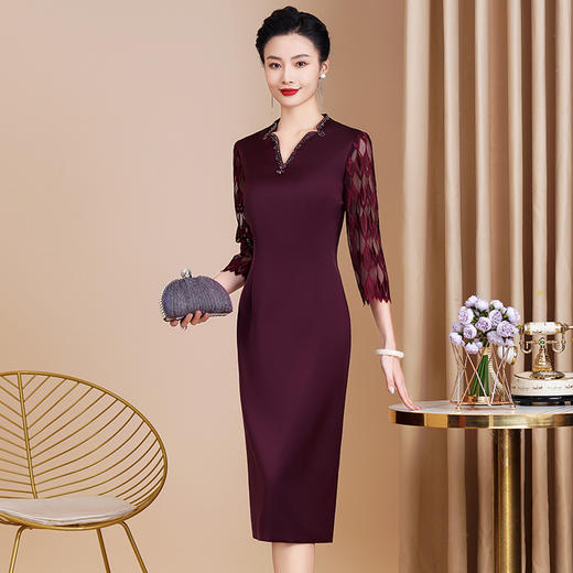 高档中老年显瘦喜婆婆婚宴礼服，小个高贵妈妈连衣裙YZL872 商品图2