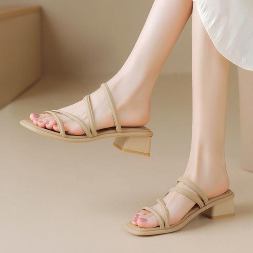 ZHR则则粗跟拖鞋2024夏季新款罗马休闲外穿沙滩百搭法式绕带小凉 商品图3