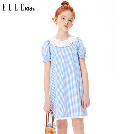 ELLEKIDS 童装 法式花边格子连衣裙 商品图0