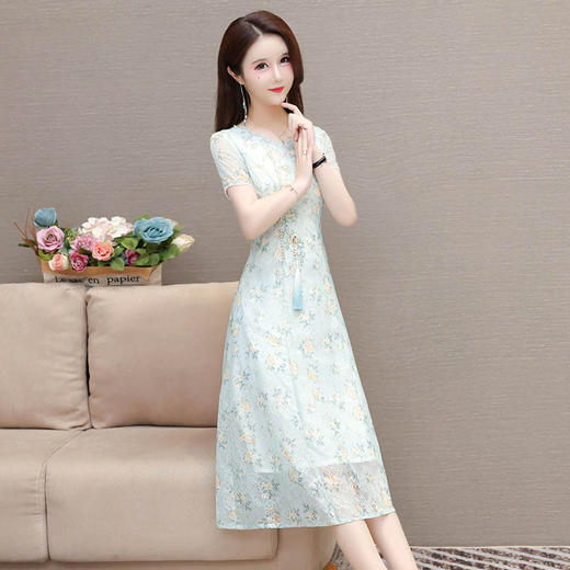 QYM QP2438-2-Y复古连衣裙刺绣花裙 商品图1