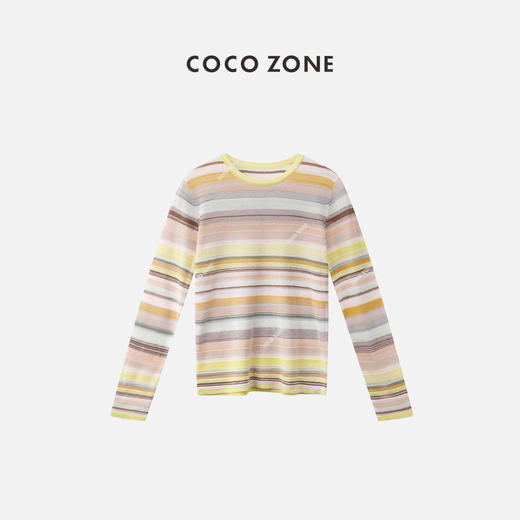 COCO ZONE "彩虹桥”夏季时尚彩条纹针织衫宽松圆领长袖套头上衣CC1B0994 商品图0