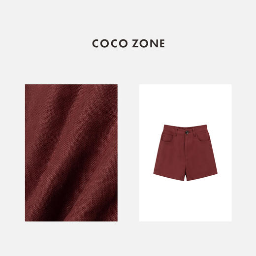 COCO ZONE"波尔多”夏季纯色后松紧腰短裤时尚设计感裤子CC2B0619 商品图2