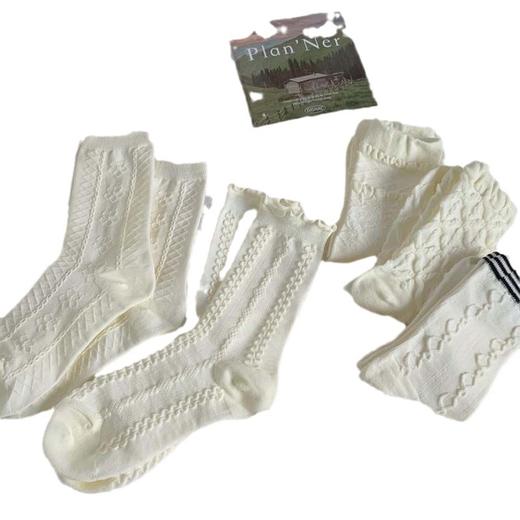 「19.9到手5双！白色jk袜」女中筒袜ins潮制服花边袜可爱堆堆袜纯色长袜配饰 商品图3