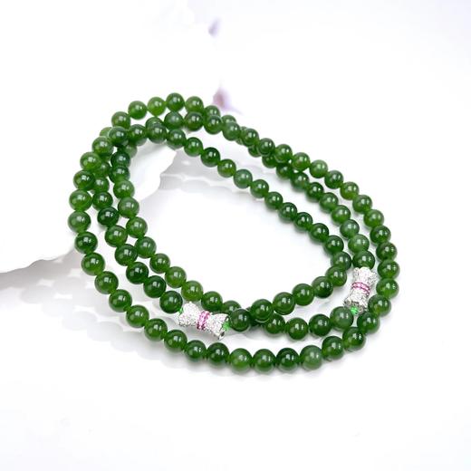 和田玉项链玉美人菲菲~17967-S925碧玉圆珠约6#项链 商品图0