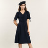 谜底V领连衣裙短袖2024年夏季新品通勤风莱赛尔中长裙子242ML0573 商品缩略图0