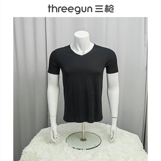 Threegun三枪【匠心系列-120支丝柔皮马棉】无痕V领短袖男士T恤衫-22815A921 商品图3