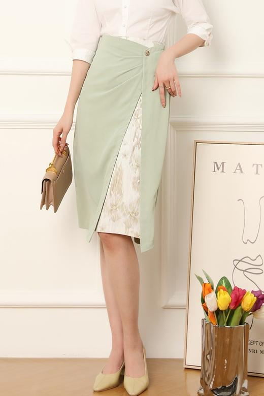 Le Malene 精致印花拼接式高腰显瘦半裙 15957 商品图0