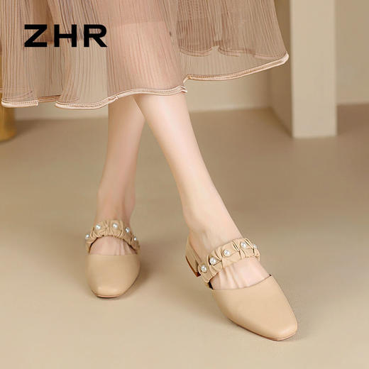 ZHR则则法式珍珠穆勒拖鞋2024新款时尚百搭包头拖鞋气质半拖女鞋 商品图8