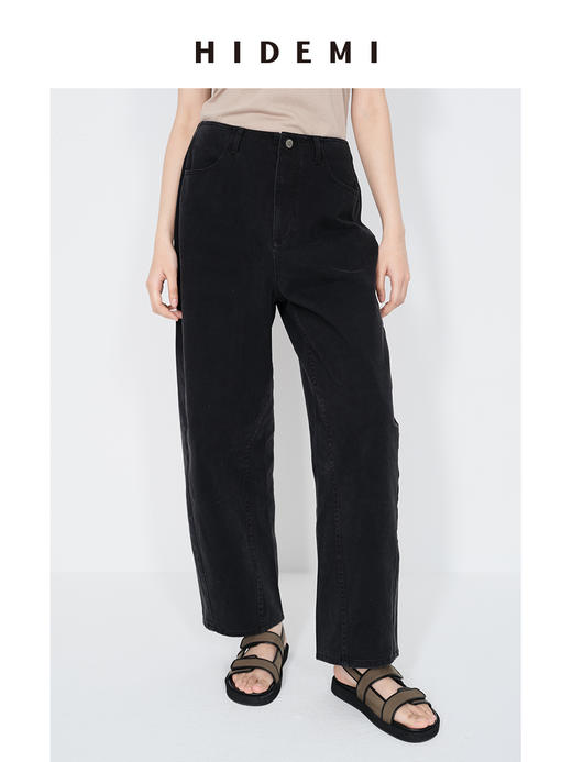 HIDEMI 【当当同款】做旧水洗棉羊腿茧型感牛仔裤长裤 军绿色/碳黑色 商品图7