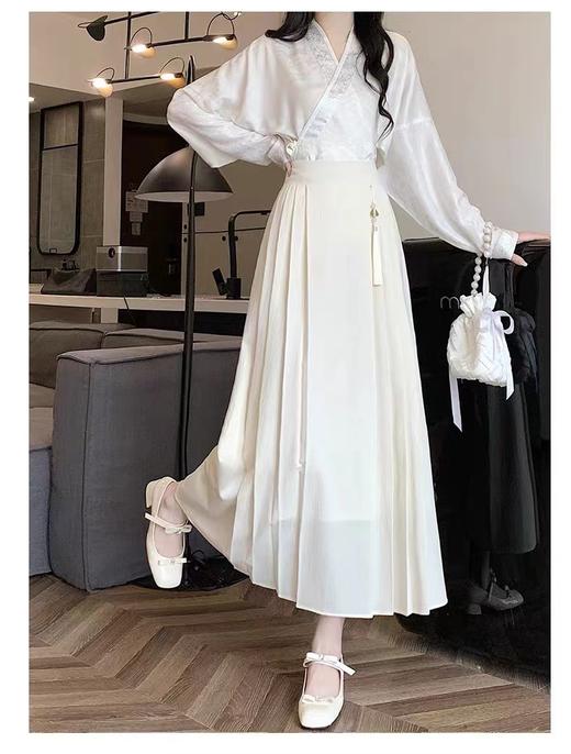 6.22断码清→新中式马面裙8821 压皱垂感高腰显瘦半身裙-喜出（无吊坠流苏） 商品图2