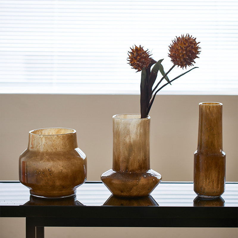 轻奢美式美拉德系玻璃花瓶北欧摆件客厅餐桌插花样板间酒店装饰品