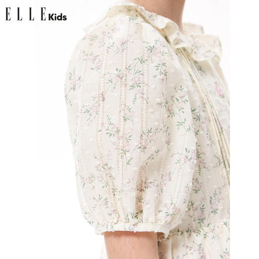 ELLEKIDS 童装 法式温柔碎花荷叶边泡泡袖连衣裙 商品图3