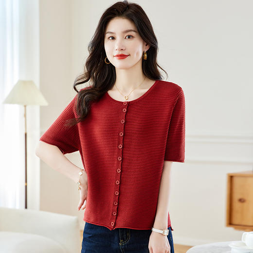 CC17-19762024新款圆领夏装短袖T恤妈妈针织衫宽松中老年显瘦遮肚子上衣女 商品图0
