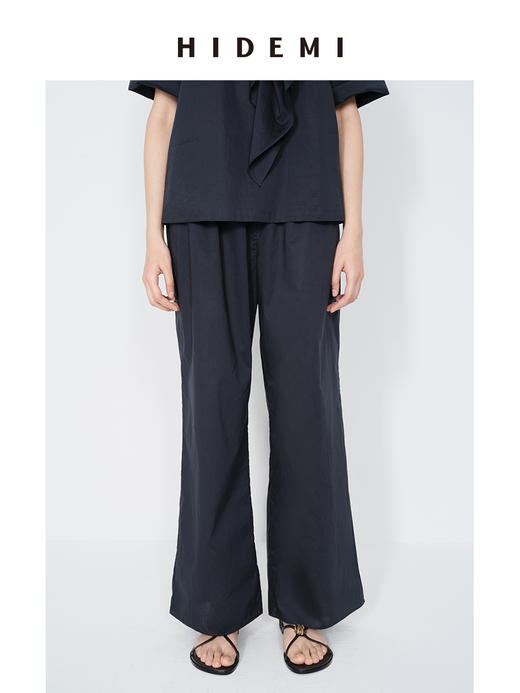 HIDEMI 小飞侠系列极简丝巾堆叠立体剪裁中袖清透感上衣阔腿裤套装 商品图7