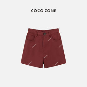 COCO ZONE"波尔多”夏季纯色后松紧腰短裤时尚设计感裤子CC2B0619