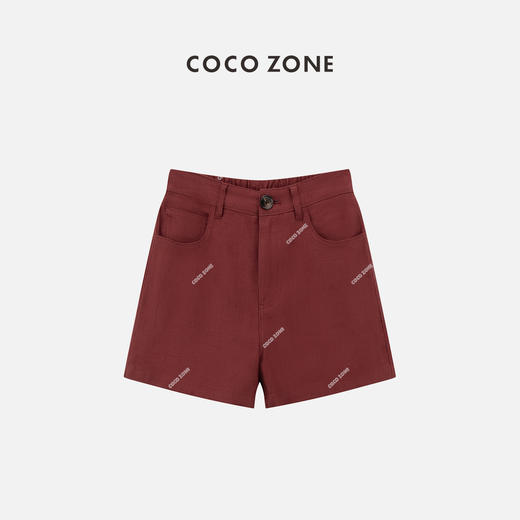 COCO ZONE"波尔多”夏季纯色后松紧腰短裤时尚设计感裤子CC2B0619 商品图0