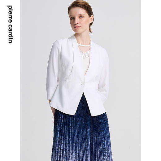 皮尔卡丹女装春季新款绿色白色长袖西服外套精致上衣C41UL04
 商品图1