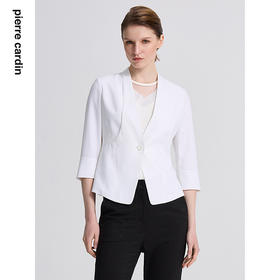 皮尔卡丹女装春季新款绿色白色长袖西服外套精致上衣C41UL04
