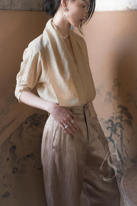 Phaedo  金粉色真丝高腰长裤