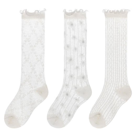 【3双装！清新少女花边长筒袜】虫虫说春季新款儿童袜子薄款小腿袜透气棉袜长筒诸暨女童袜子 商品图4