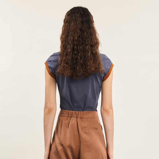 谜底修身T恤短袖女2024年夏季新品简约时尚撞色棉弹上衣242MT0580 商品图2