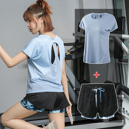 【三件套搭配！瑜伽服短裤套装】夏天薄款跑步运动套装，柔软亲肤，耐磨耐穿，速干网红健身服宽松瑜伽服女L 商品图11