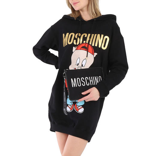 MOSCHINO 莫斯奇诺 女士字母徽标手拿包 黑色 8403 8206 3555 商品图1