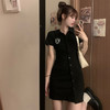 【细腻柔软亲肤，垂顺抗起球！】polo领连衣裙女夏季甜辣妹风，修身显瘦设计感小众小熊短袖包臀裙子-lm！ 商品缩略图0
