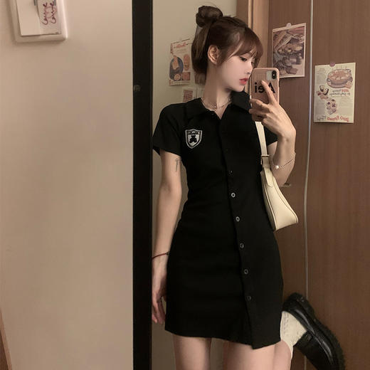 【细腻柔软亲肤，垂顺抗起球！】polo领连衣裙女夏季甜辣妹风，修身显瘦设计感小众小熊短袖包臀裙子-lm！ 商品图0