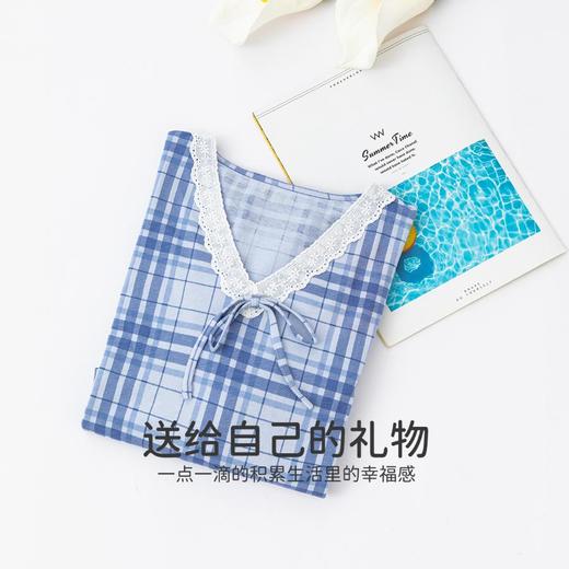 3部顶瓜瓜女士纯棉短袖千屿蓝格睡裙APW23251 商品图3
