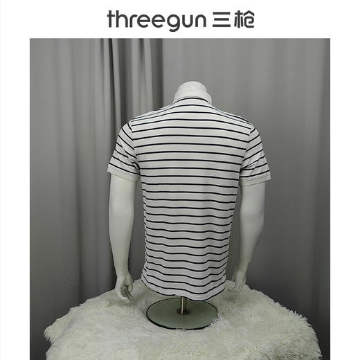 Threegun三枪 【丝柔棉】条纹珠地翻领短袖男士T恤衫-10511A011 商品图2