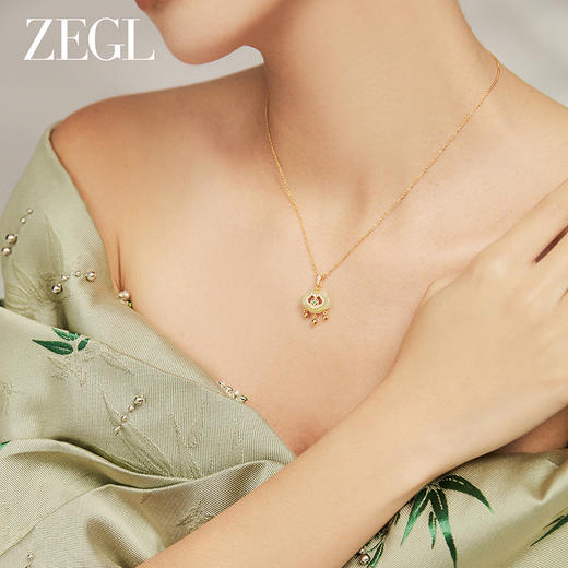 ZEGL设计师925银母亲节礼物和田玉项链女款2024新款如意锁骨颈链 商品图3