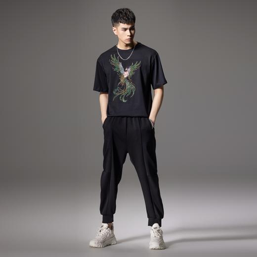 PINLI品立2024新中式夏季男士新款中国风凤凰烫钻圆领短袖T恤上衣BG242111048 商品图0