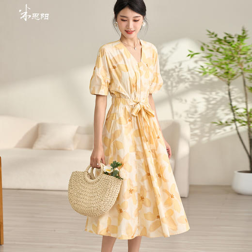 剩S/M/XL 米思阳2024夏季新款法式优雅气质短袖连衣裙时尚收腰大摆裙女2317 商品图0