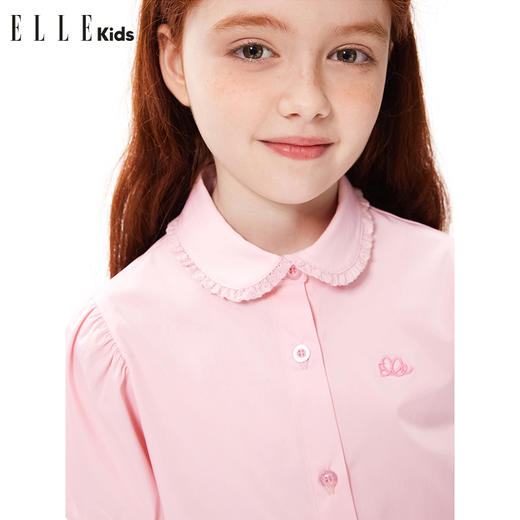 ELLEKIDS 童装 柔软薄荷垂感法式优雅娃娃领花边短袖衬衫 商品图3