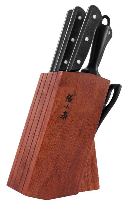 张小泉和顺系列刀具套组   张小泉和顺系列刀具套组（斩骨刀*1、冻肉刀*1、切片刀*1、水果刀*1、磨刀棒*1、厨房剪*1、实木刀座*1） 商品图0