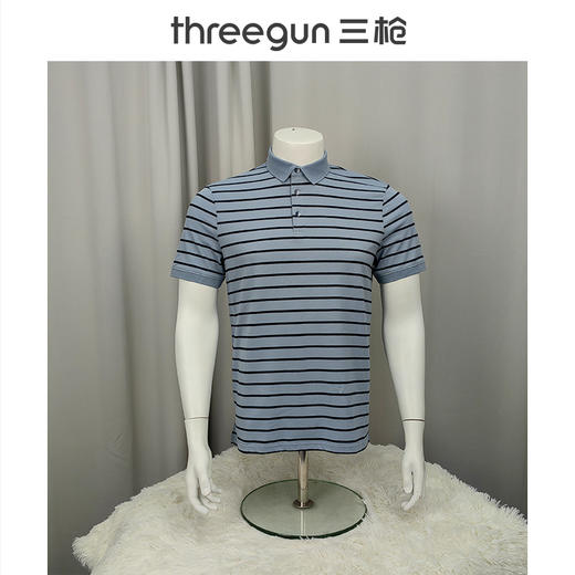 Threegun三枪 【丝柔棉】条纹珠地翻领短袖男士T恤衫-10511A011 商品图9