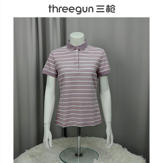 Threegun三枪 【丝柔棉】条纹珠地翻领短袖女士T恤衫-10510A011 商品图9