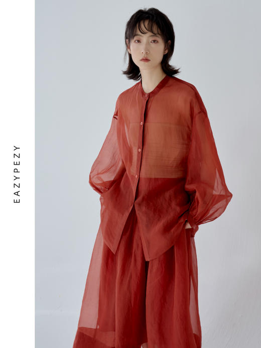 2024SS 虞美人真丝欧根纱宫廷袖衬衫 商品图2