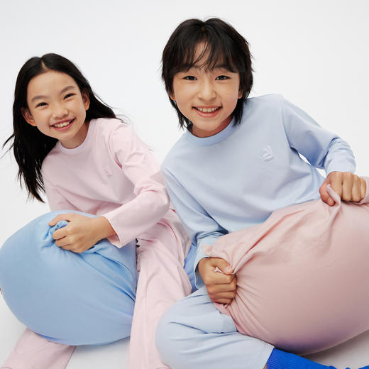 男童女童睡衣家居服套装新款春装休闲弹力简约纯色安奈儿童装JM411064 商品图4