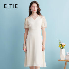 EITIE爱特爱夏季新款优雅气质镂空蕾丝泡泡袖收腰连衣裙女7407113