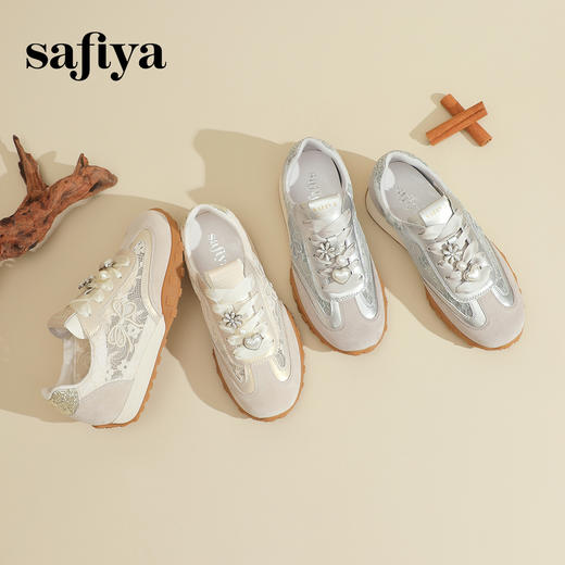 Safiya/索菲娅2024新款国风刺绣透气蕾丝网纱休闲运动阿甘德训鞋 SF43112412 商品图4
