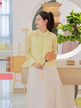套装（中式小衫23710347黄白游+飘纱半裙24706145-山矾）