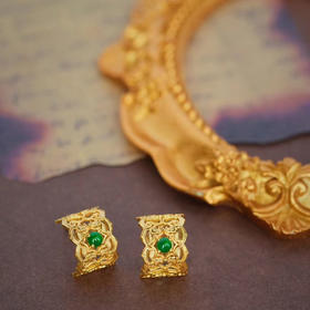 龢盒原创 9k金镶如意路路通翡翠耳钉