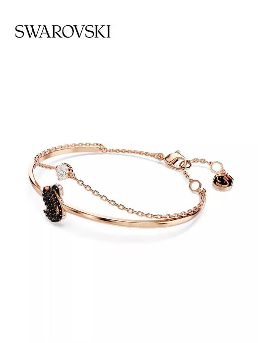【此沙同款系列】施华洛世奇 Swan手镯黑色天鹅镀玫瑰金手链 商品图1