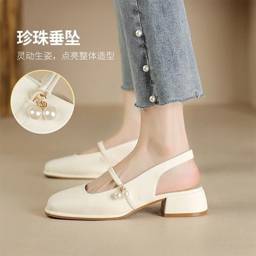 ZHR则则气质百搭包头凉鞋2024新款时尚玛丽珍单鞋ins法式珍珠女鞋 商品图4