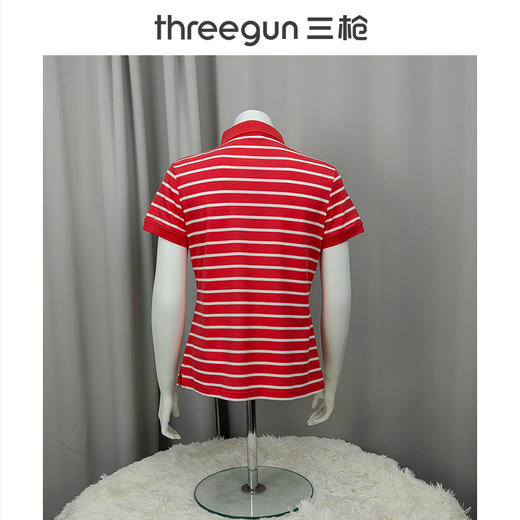 Threegun三枪 【丝柔棉】条纹珠地翻领短袖女士T恤衫-10510A011 商品图8